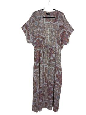 Miss Lil Womens Paisley Cover Up  Size 2X Multicolor Boho Tie-Waist Kimono
